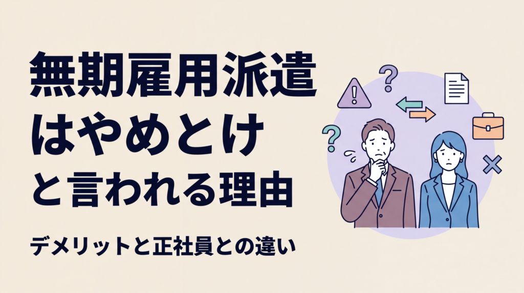 無期雇用派遣はやめとけと言われる理由｜デメリットと正社員との違いを解説