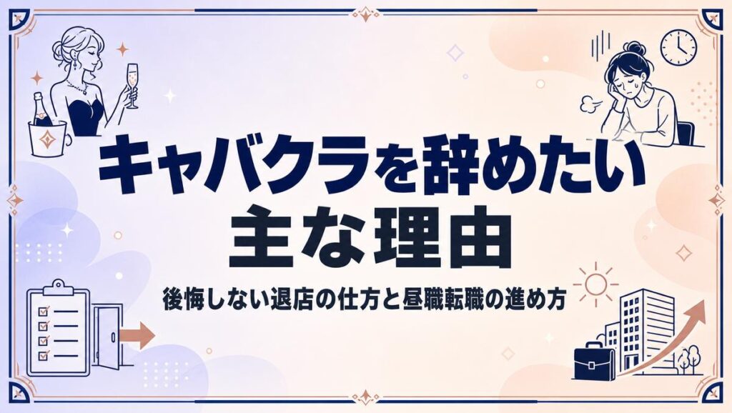 キャバクラを辞めたい人向けに退店の流れと次の仕事の選び方を解説する記事のアイキャッチ画像