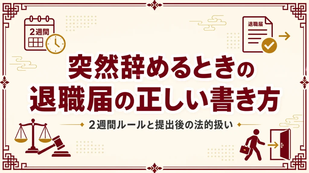 突然辞めるときの退職届の正しい書き方と2週間ルール・提出後の法的扱いを解説する記事のアイキャッチ画像